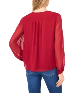 Long Sleeve Tie Neck Top