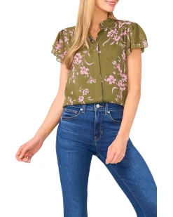 Long Sleeve Tie V-neck Ruffled Top