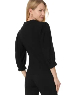 Long Sleeve V-Neck Blouse W/Smocking Cuff