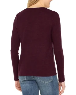 Long Sleeve V-Neck Knit Top W/ Shirring