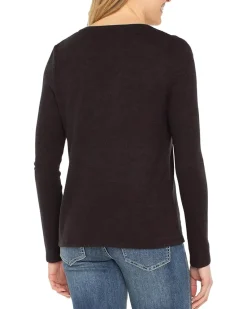 Long Sleeve V-Neck Knit Top W/ Shirring