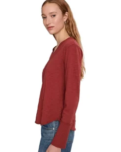 Long Sleeve Waffle Mix V-Neck Top