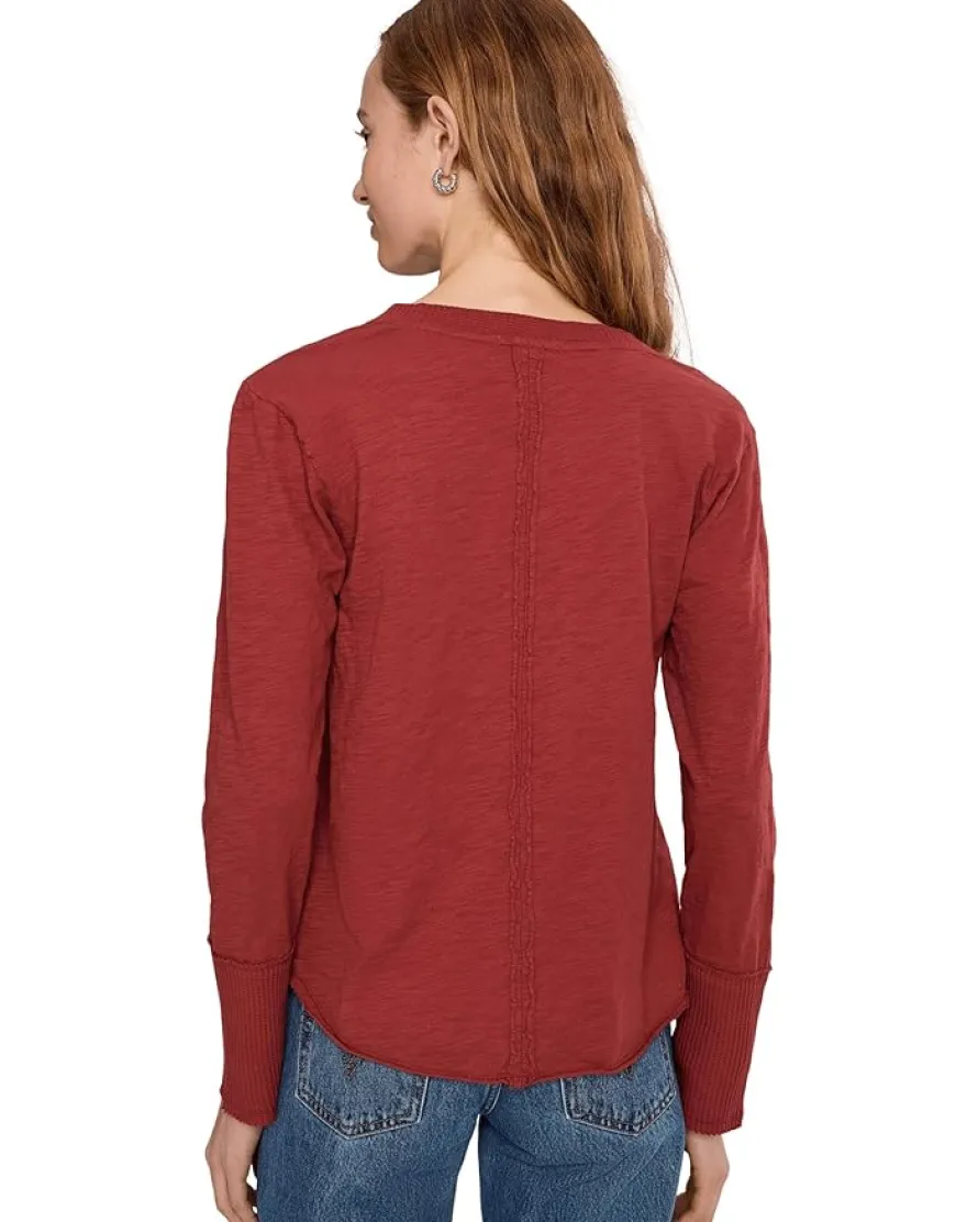 Long Sleeve Waffle Mix V-Neck Top
