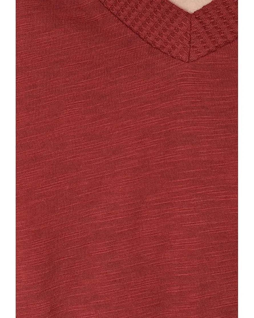 Long Sleeve Waffle Mix V-Neck Top