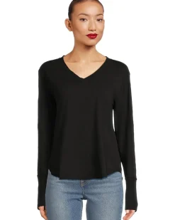 Long Sleeve Waffle Mix V-Neck Top