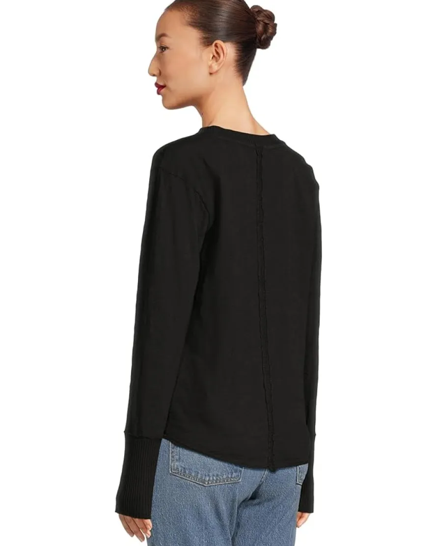 Long Sleeve Waffle Mix V-Neck Top