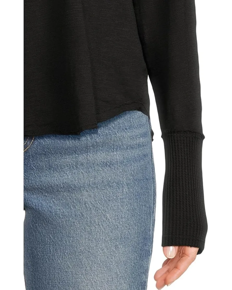 Long Sleeve Waffle Mix V-Neck Top