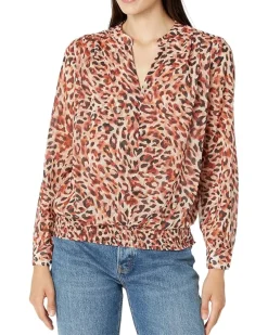 Long Sleeve Woven Blouse with Smocked Waistband