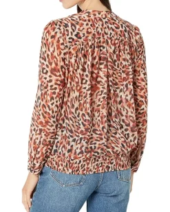 Long Sleeve Woven Blouse with Smocked Waistband