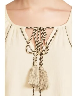 Long Sleeve Woven Raglan Blouse With Embroidery