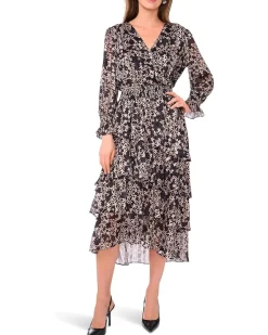 Long Sleeved V-Neck Maxi with Tiered Skirt