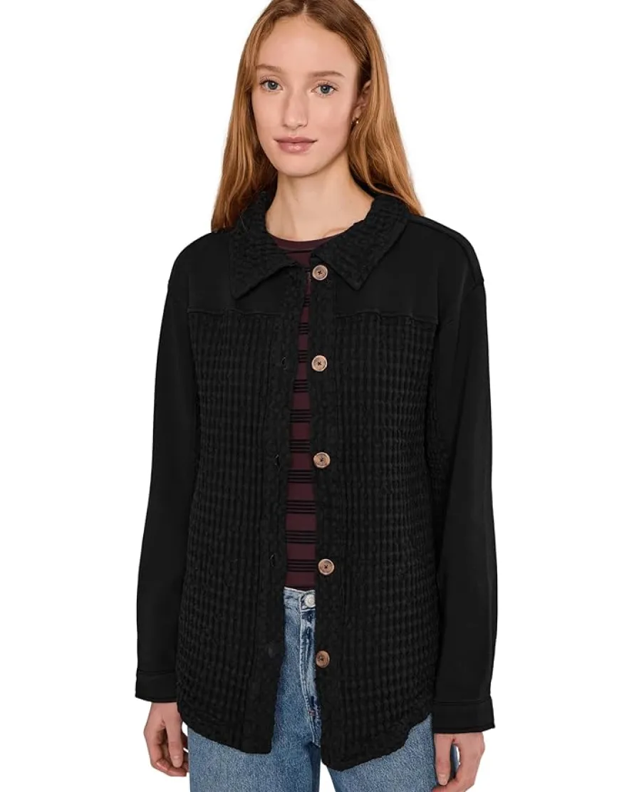 Long Sleeves Mix Media Oversized Shacket