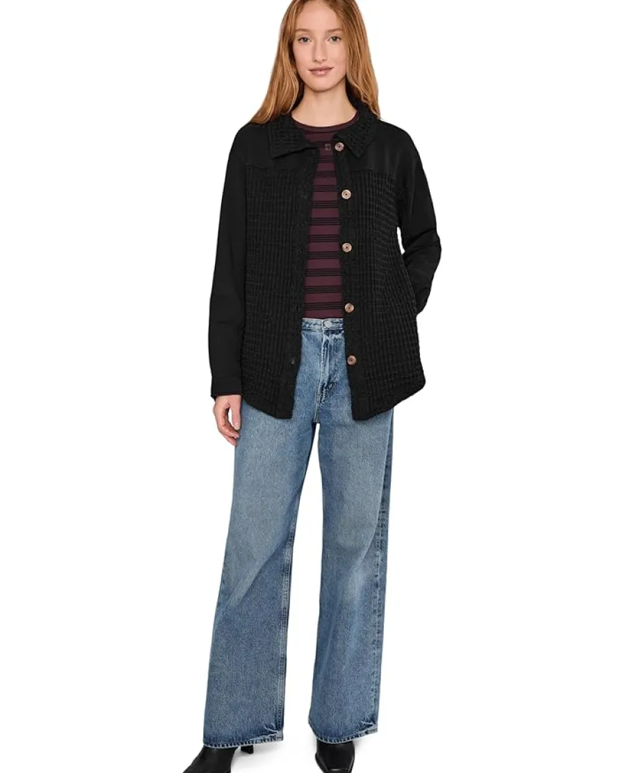 Long Sleeves Mix Media Oversized Shacket