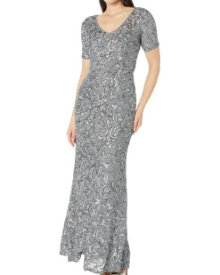 Long V-Neck Dress with Short Sleeve