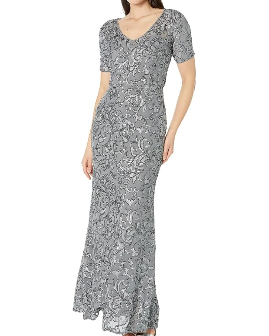 Long V-Neck Dress with Short Sleeve