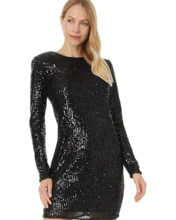 L/S Fitted Crew Neck Boxy Shoulder Dress 060