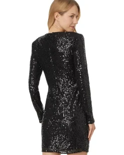 L/S Fitted Crew Neck Boxy Shoulder Dress 060