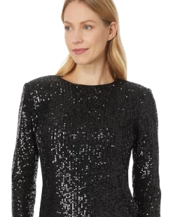 L/S Fitted Crew Neck Boxy Shoulder Dress 060