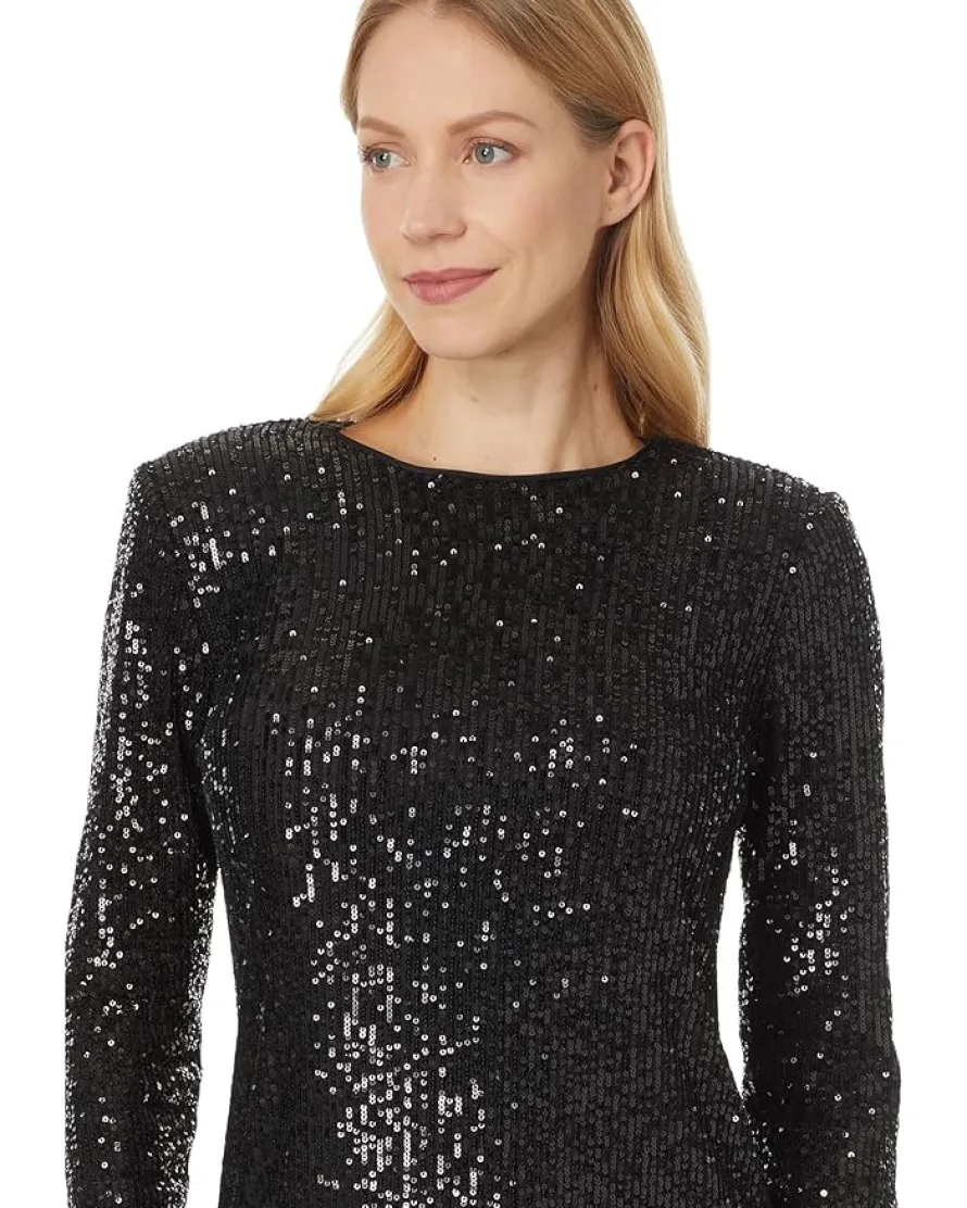 L/S Fitted Crew Neck Boxy Shoulder Dress 060