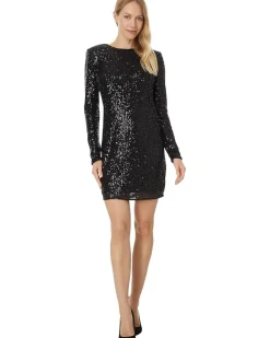 L/S Fitted Crew Neck Boxy Shoulder Dress 060