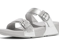 Lulu Adjustable-Buckle Metallic-Leather Slides