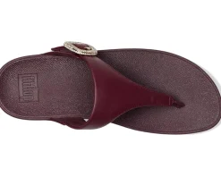 Lulu Crystal-Buckle Leather Toe-Post Sandals