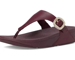 Lulu Crystal-Buckle Leather Toe-Post Sandals