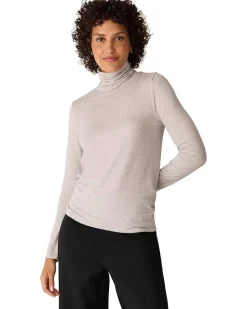 Melange Sheer Knit Turtle Neck Top