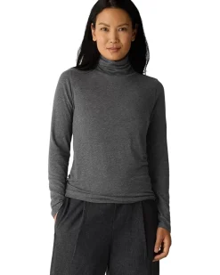 Melange Sheer Knit Turtle Neck Top