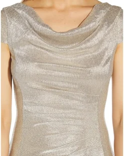 Metallic Knit Drape Neck Gown