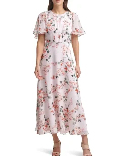 Midi Chiffon Dress with Flutter Sleeves