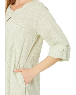 Mini Stripe Gauze Roll-Up Sleeve Henley Stripe Dress