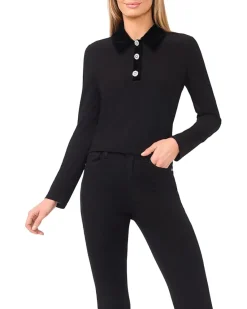 Mixed Media 1/2 Placket Collared Knit