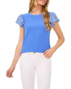 Mixed Media Flutter Sleeve Knit Top