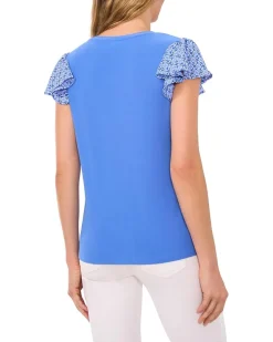 Mixed Media Flutter Sleeve Knit Top