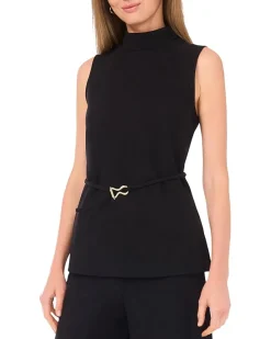 Mock Neck Sleeveless Top with Tie