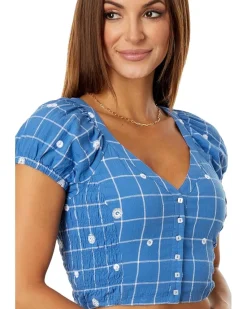 Monika Top with Blue Windowpane