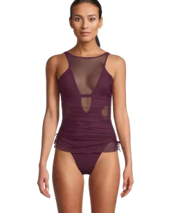 Muse Macie High Neck Mesh Overlay One Piece