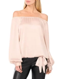 Off Shoulder Long Sleeve Blouse W Tie