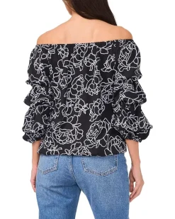 Off-the-Shoulder Blubble Sleeve Blouse