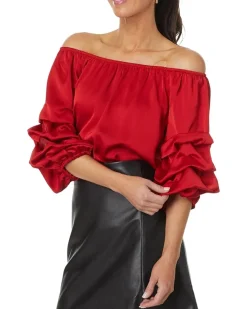 Off-the-Shoulder Bubble Sleeve Blouse