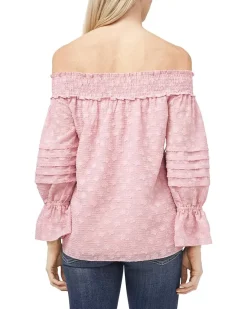 Off-the-Shoulder Pleated Clip Chiffon Blouse