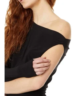 One Sleeve Drop Shoulder Side Drape Top