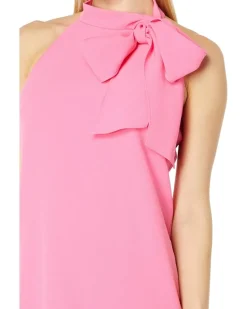 Open Back Halter Neck Crepe Shift Dress with Bow