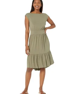 Organic Jersey Cap Sleeve Shirred Boatneck Dress