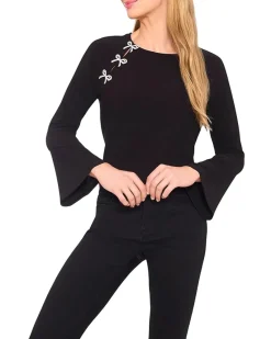 Pearl Bow Applique Long Sleeve Knit Top