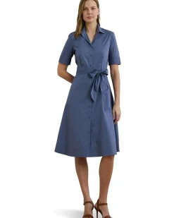 Petite Belted Cotton-Blend Shirtdress