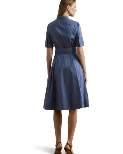 Petite Belted Cotton-Blend Shirtdress