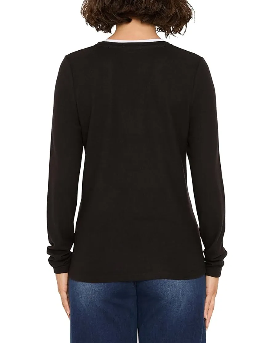 Petite Cozy Jersey Double Layer Split Neck Tee