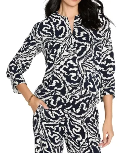 Petite Indigo Leaf Double Crepe Top